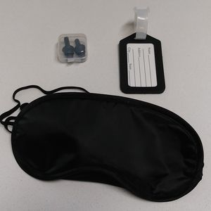 Bundle 4 Travel Items; Eye Mask+Ear Plugs +Tag ID+  Luggage Handle Wrap …